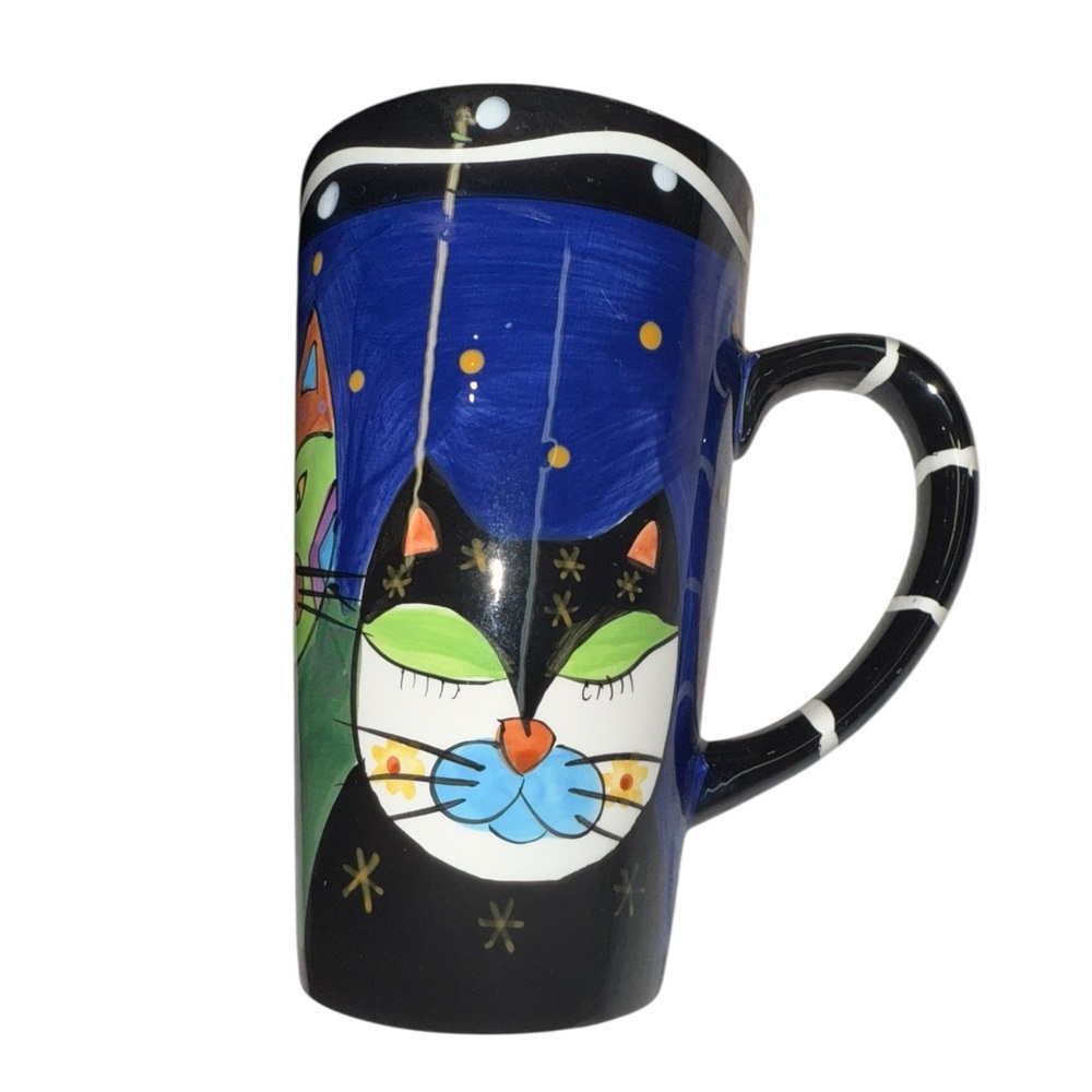 Hand Painted Milson & Louis Cat Mug – Whimsical Colorful Tall Coffee Cup - Picture 3 of 6